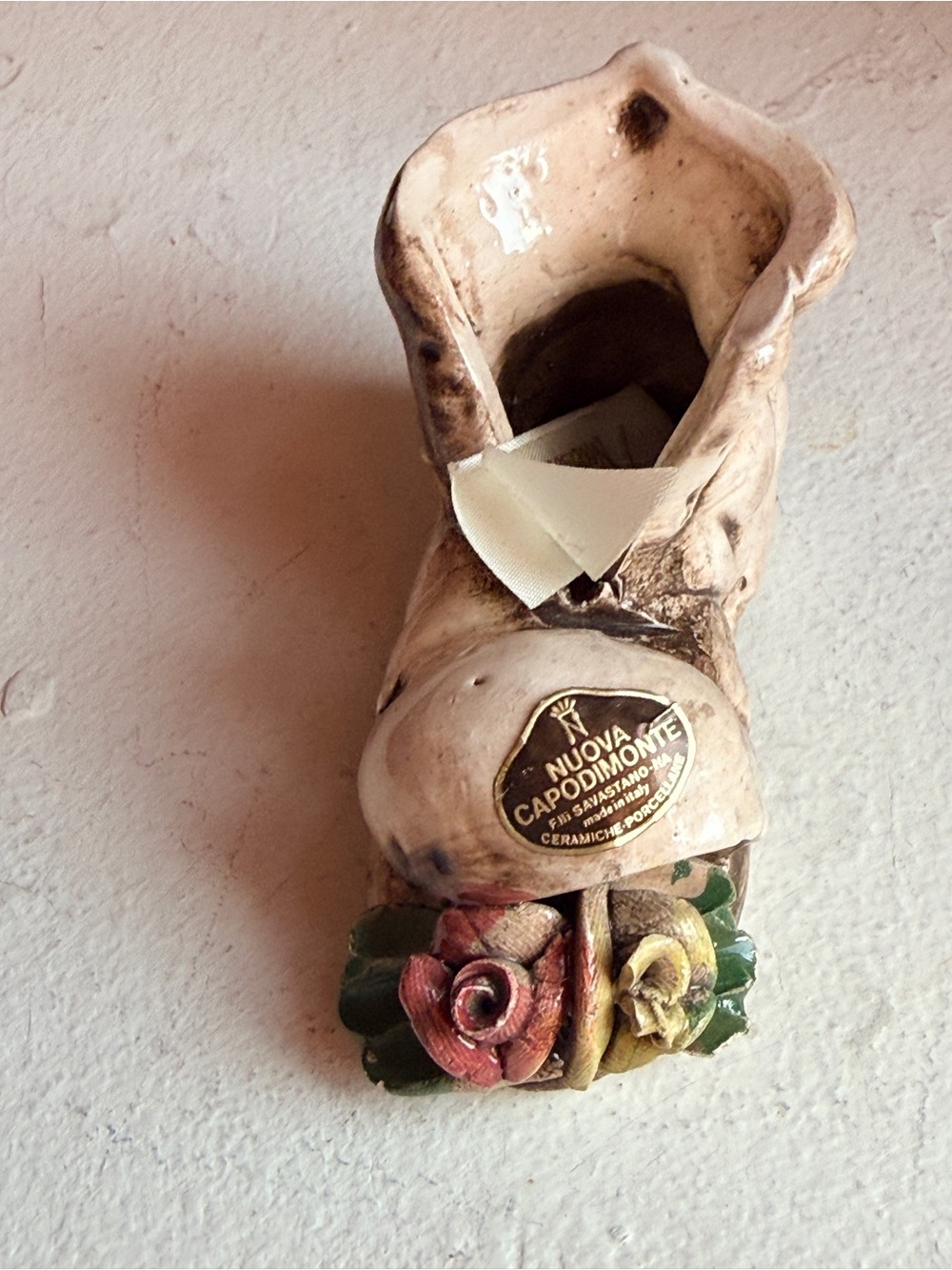 Vintage Nuova Capodimonte Porcelain Shoe Floral Made in Italy 1980 Keepsake